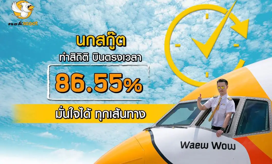 นกสกู๊ต ผงาดสร้างสถิติใหม่แห่งการบินตรงต่อเวลาในปี 2562 ด้วยคะแนนการบินตรงต่อเวลาที่ทะยานสูงถึง 86.55%